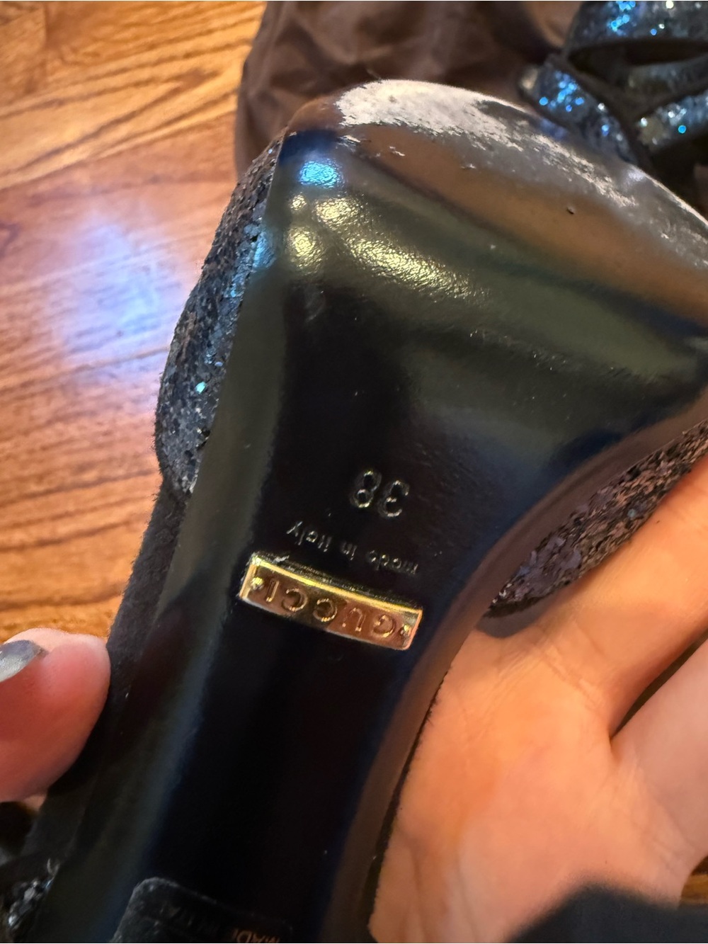 Gucci Blue Glitter Platform Ankle-Strap Heels - Picture 5 of 5